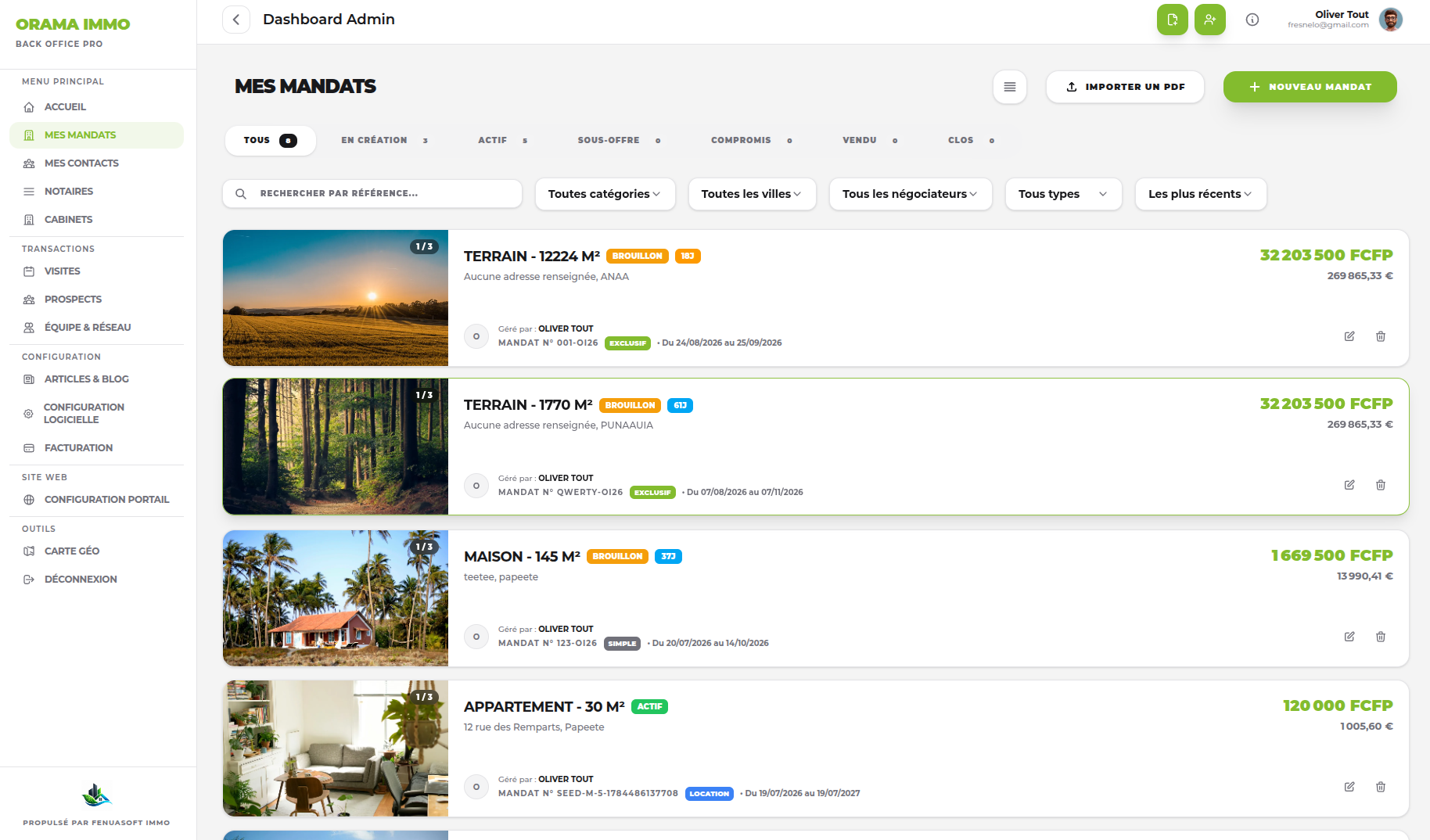 FenuaSoft Immo — Tableau de bord
